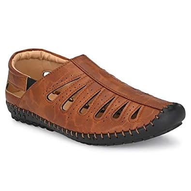 JENJA Men Synthetic Leather Sandals Tan UK-6 : Amazon.in: Fashion