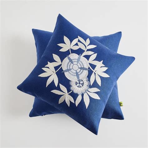 Buy My Bedding Blue Embroidered Cushion Cover- Set of 2- 30 x 30 cm ...