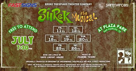 Free Summer Musical in the Park: Shrek the Musical!, San Marcos Plaza ...