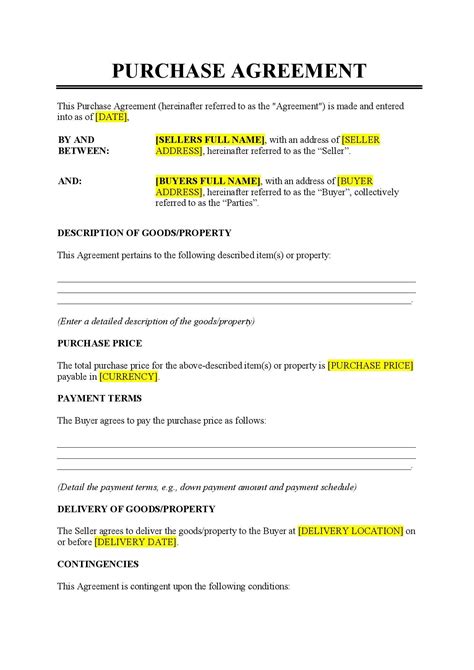 》Printable Buying Agreement Template