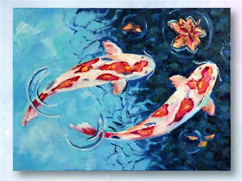 Koi fish oil painting on canvas original Impressionist koi | Etsy