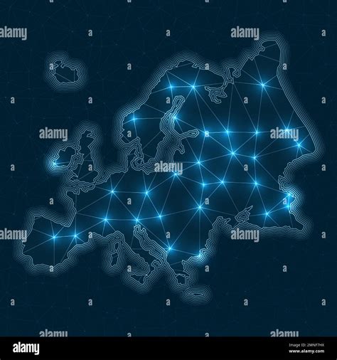 Europe network map. Abstract geometric map of the continent. Digital ...