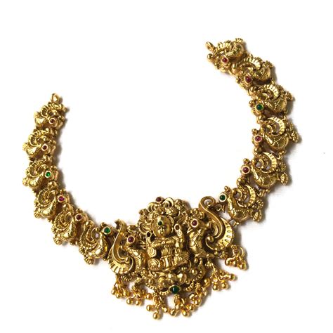 Brass Finish Real kemp Grand Goddess Choker set – Nakshatra Chennai