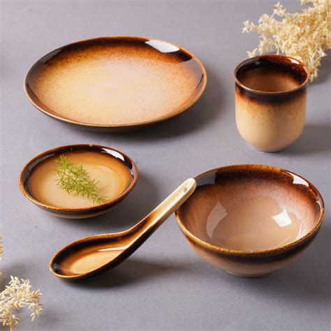 Brown Ceramic dinner set components For One Online - Premium Dinner Set ...