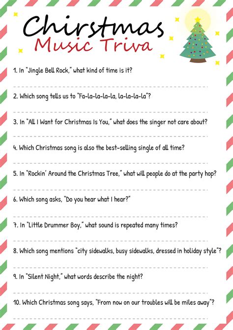 Christmas Song Trivia Printable