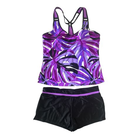 ZeroXposur Women's Tankini Swimsuit Set, Purple Floral, XXL, UV ...