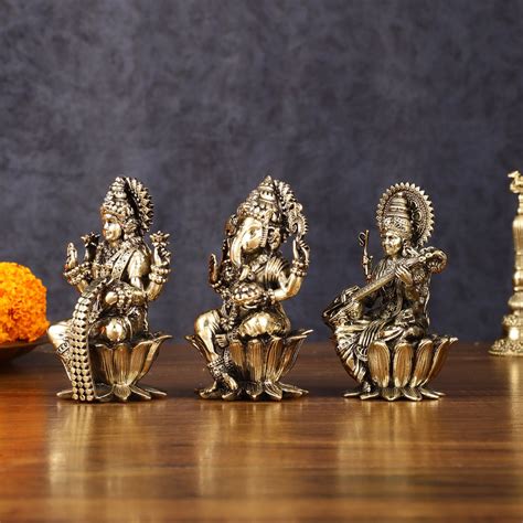 Brass Superfine Ganesh Lakshmi Saraswati Idols - 4 Inch – Budhshiv.com