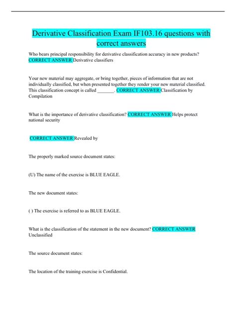 Derivative Classification Exam IF103.16 questions with correct answers ...