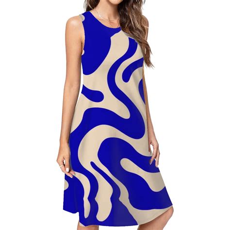 Abstract Blue Beige Swirl Art Spring Summer Dresses For Women Fashion ...