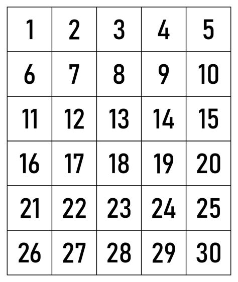Printable Number Chart 1 30 | Printable numbers, Number grid, Number chart