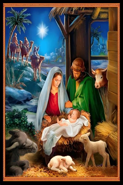 Lord Jesus birth nativity scene photo frame, Matt lamination, Black ...