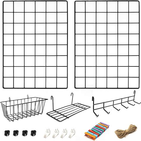2 Pack Wire Wall Grid Panel With Accessories | Includes Hanging Basket ...