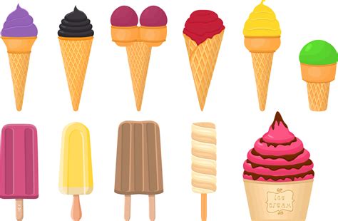 big kit ice cream different types in cone waffle cup 18982497 PNG