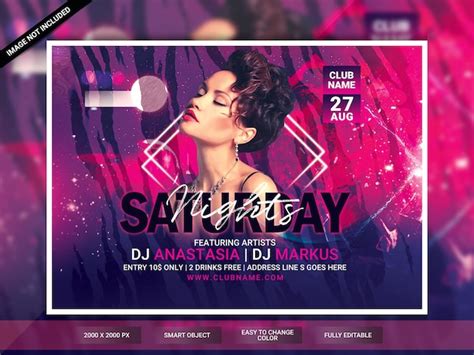 Horizontale Party-Flyer-Vorlage für die Clubnacht am Samstag | Premium ...