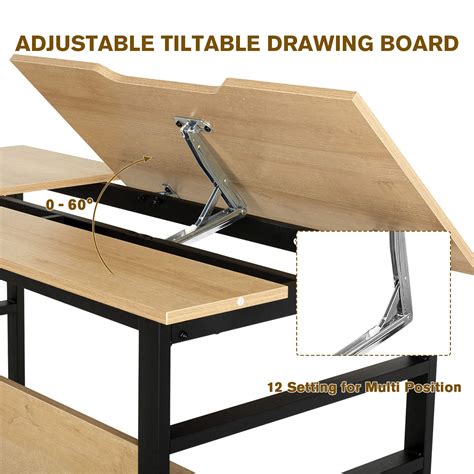 Buy FULLWATT Modern Drawing Table Drafting Desk with Storage Shelf ...