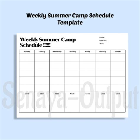 Weekly Summer Camp Schedule Template, Task Planner, Activity Planner ...