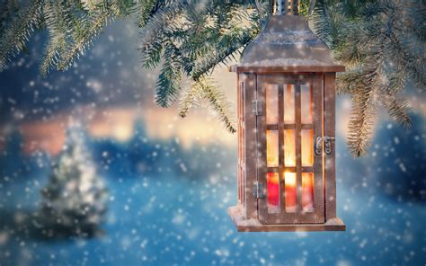 Wallpaper Lantern, twigs, snowy, Christmas 3840x2160 UHD 4K Picture, Image