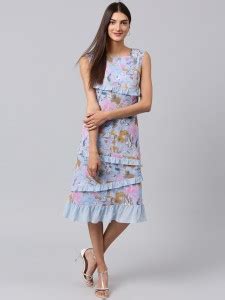 ATHENA Women Fit and Flare Light Blue Dress - Buy ATHENA Women Fit and ...