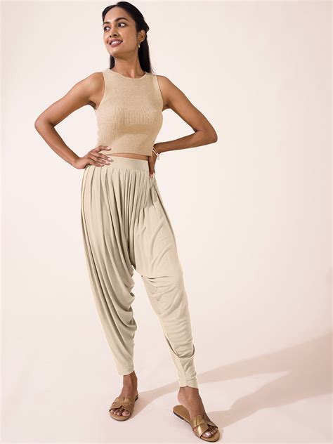 Women Solid Light Beige Patiala Pants