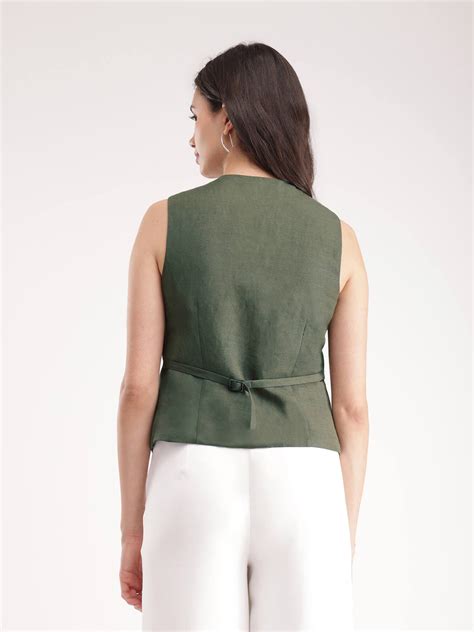 Buy Olive Linen Waistcoat Online | FableStreet