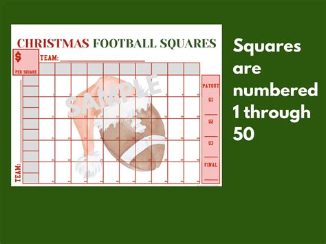 50 Football Squares Template Printable Christmas Football Fundraiser ...