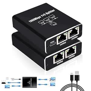 Ethernet Splitter 1 to 3 High Speed, 1000Mbps High-Speed Network Hub ...