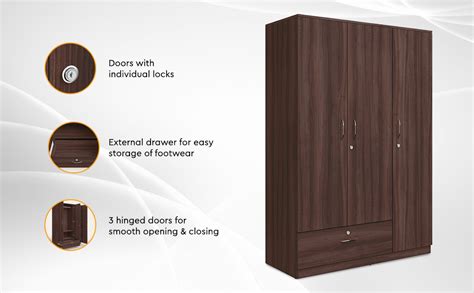 GODREJ INTERIO Wardrobe EWA 3-Door Engineered Wood Wardrobe for Clothes ...