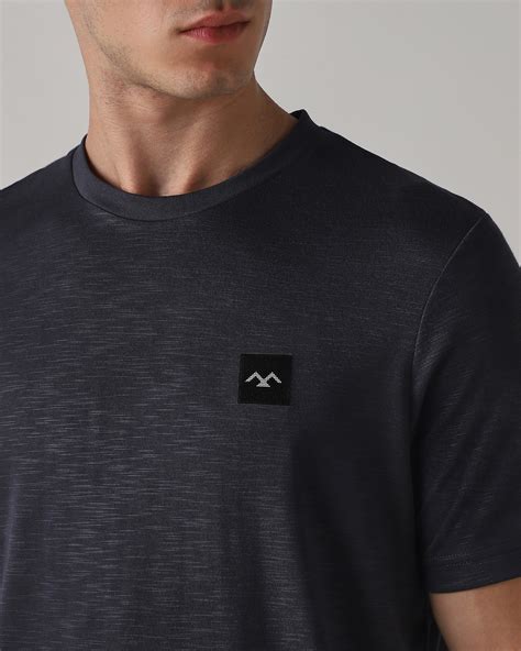 Buy Charcoal Textured Badge Viscose Blend T-shirt Online at Muftijeans