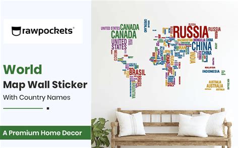 Rawpockets World Map with Country Names Educational Art for Kids Room ...