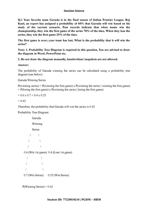Decision Science Sem-2 Assignment - Q Your favorite team Garuda is in ...