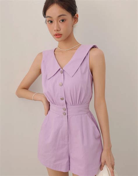Sailor Collar Sleeveless Button Front Jumsuit - AIR SPACE