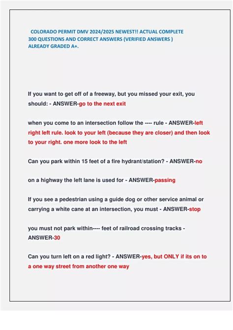 COLORADO PERMIT DMV 2024/2025 NEWEST!! ACTUAL COMPLETE 300 QUESTIONS ...