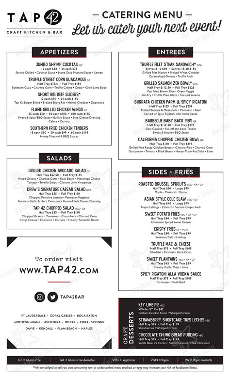 Menu at Tap 42 Craft Kitchen & Bar - Coral Gables, Coral Gables, 301 ...
