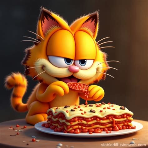 garfield the cat eating lasagna Prompts | Stable Diffusion Online