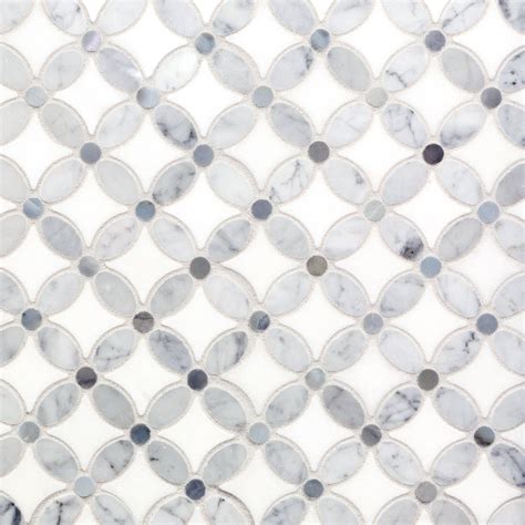 Bianco Carrara Thassos Moonstone Flower II Marble Mosaic | Floor and Decor