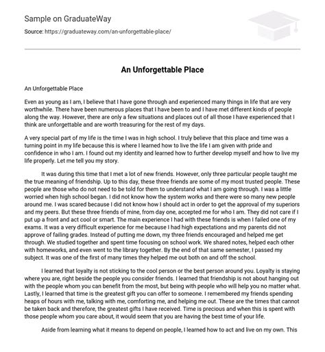 ⇉An Unforgettable Place Narrative Essay Essay Example | GraduateWay