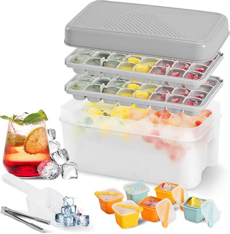 Amazon.com: TRZZ Ice Cube Tray with Lid and Bin, 64 pcs Freezer Covered ...