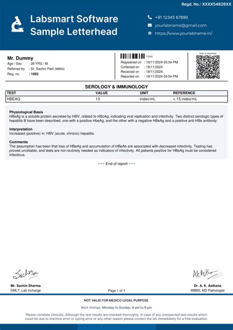 HBeAg Report Format | MS Word & Pdf