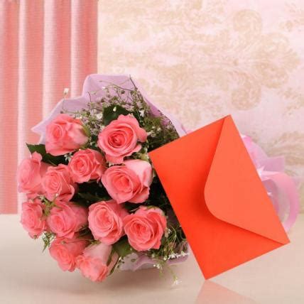 Send Pink Roses With Greeting Card Online in India at Indiagift.in