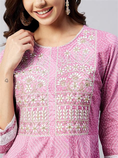 Sweet Pink Mirror Work Anarkali Kurta - InWeave