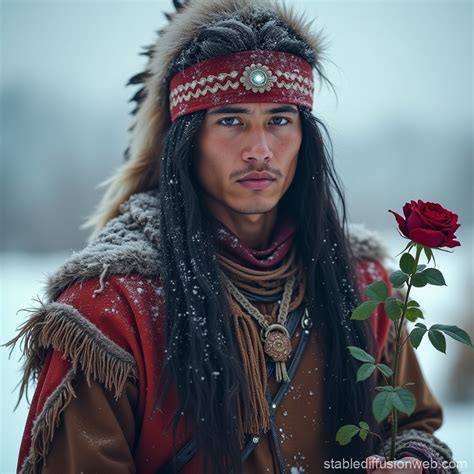 Native American Warrior in Snowy Landscape | Stable Diffusion Online