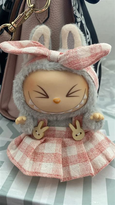 Handmade Labubu Plaid Pink Green Dress Outfit with Accessories - Kawaiies