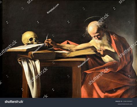 Caravaggios Saint Jerome Writing 1606 Classical Stock Illustration ...