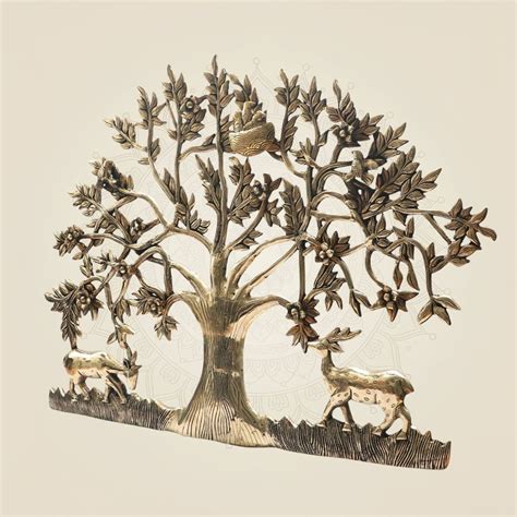 Brass Kalpavriksha Wall Hanging - Tree with Deer & Birds