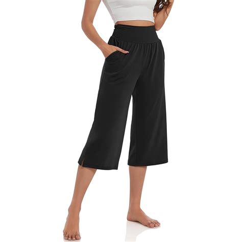 Women's Capri Yoga Pants Wide Leg Yoga Pants High Waisted Side Slit ...