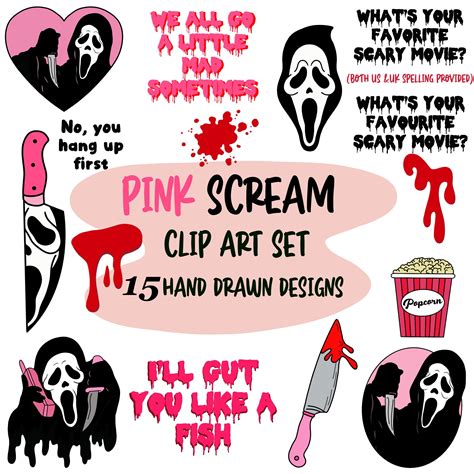 Scream Ghost Face Hand Drawn Clip Art Bundle / Pink / 15 PNG - Etsy Canada