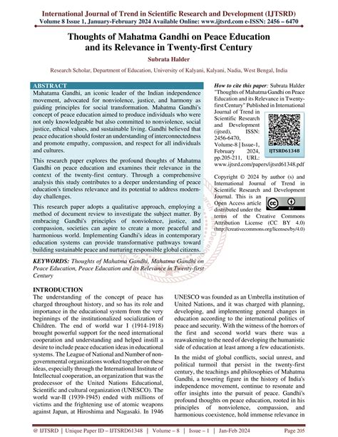 Thoughts of Mahatma Gandhi on Peace Education and its Relevance in ...