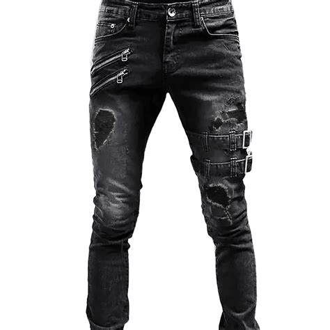 Entyinea Ripped Jeans for Men Stretch Ripped Denim Stylish Jeans Black ...