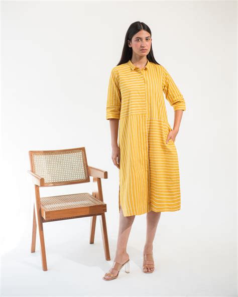 Yellow Stripe Shirt Dress – Story Of India