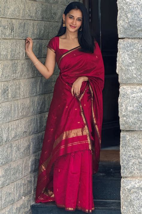 Dulcet Dark Pink Cotton Silk Saree With Scrupulous Blouse Piece – SilkFolks